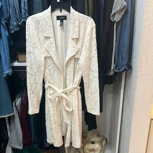 Alfani Cream Lace Belted Trench Jacket